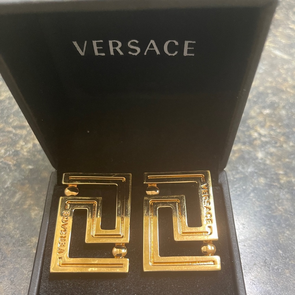 Authentic Versace Greca Stud Earrings